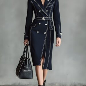 Women's Simple Line Slim Fit Double-Breasted Suit Coat MDA0484K8AN