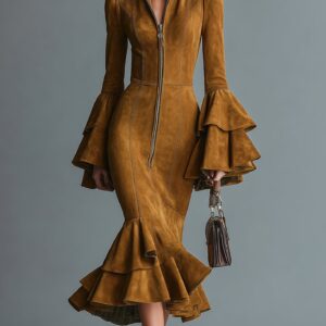 Women's Slim-fit Bodycon Ruffle Zipper Dress MDA0440K0AN