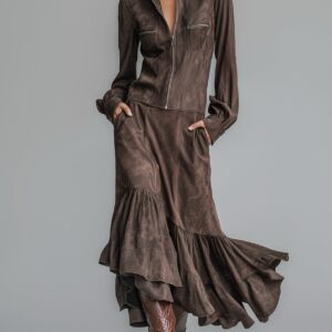 Women's Suede Casual Retro Fashion Two-Piece Set MDA0416K6AN