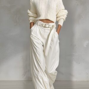Women's Off-white Minimalist Knitted Turtleneck Sweater Set MDA0432K6AN